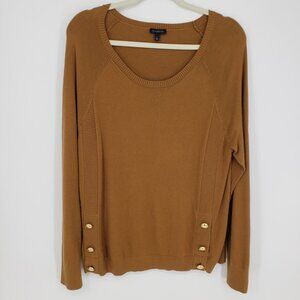 Talbots Side Button Pullover Sweater L Womens Ribbed Trim Teddy Brown